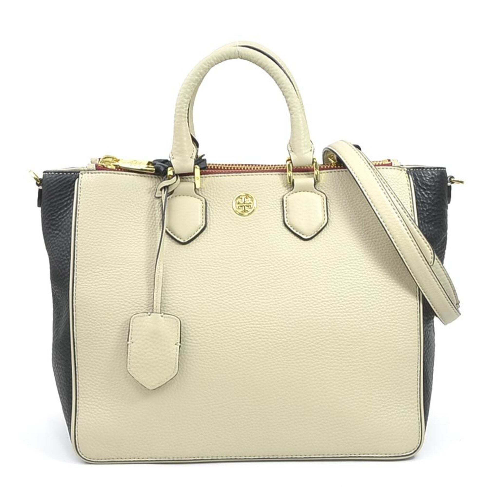 Tory Burch Women's Leather Handbag Shoulder Bag In Beige And Black (56352a)